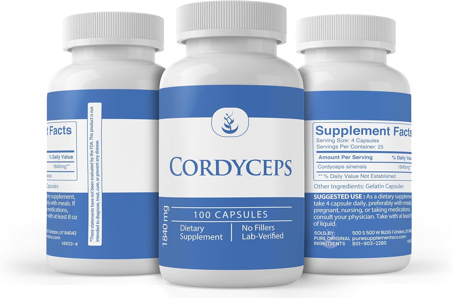 100 Capsules of Lab Verified Cordyceps with Pure Original Ingredients, No Additives or Fillers