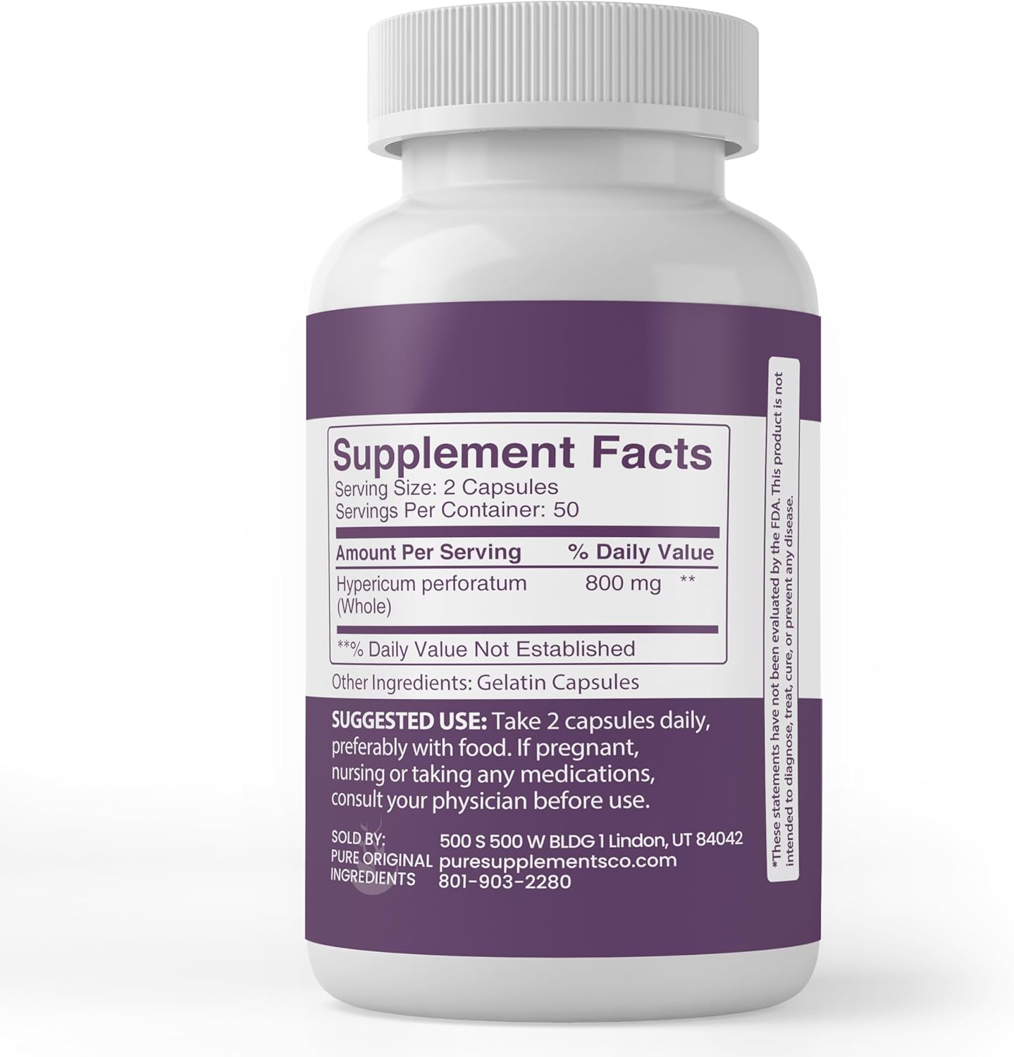 100 Capsules of Lab Verified St. John's Wort with Pure Original Ingredients - No Additives or Fillers Included