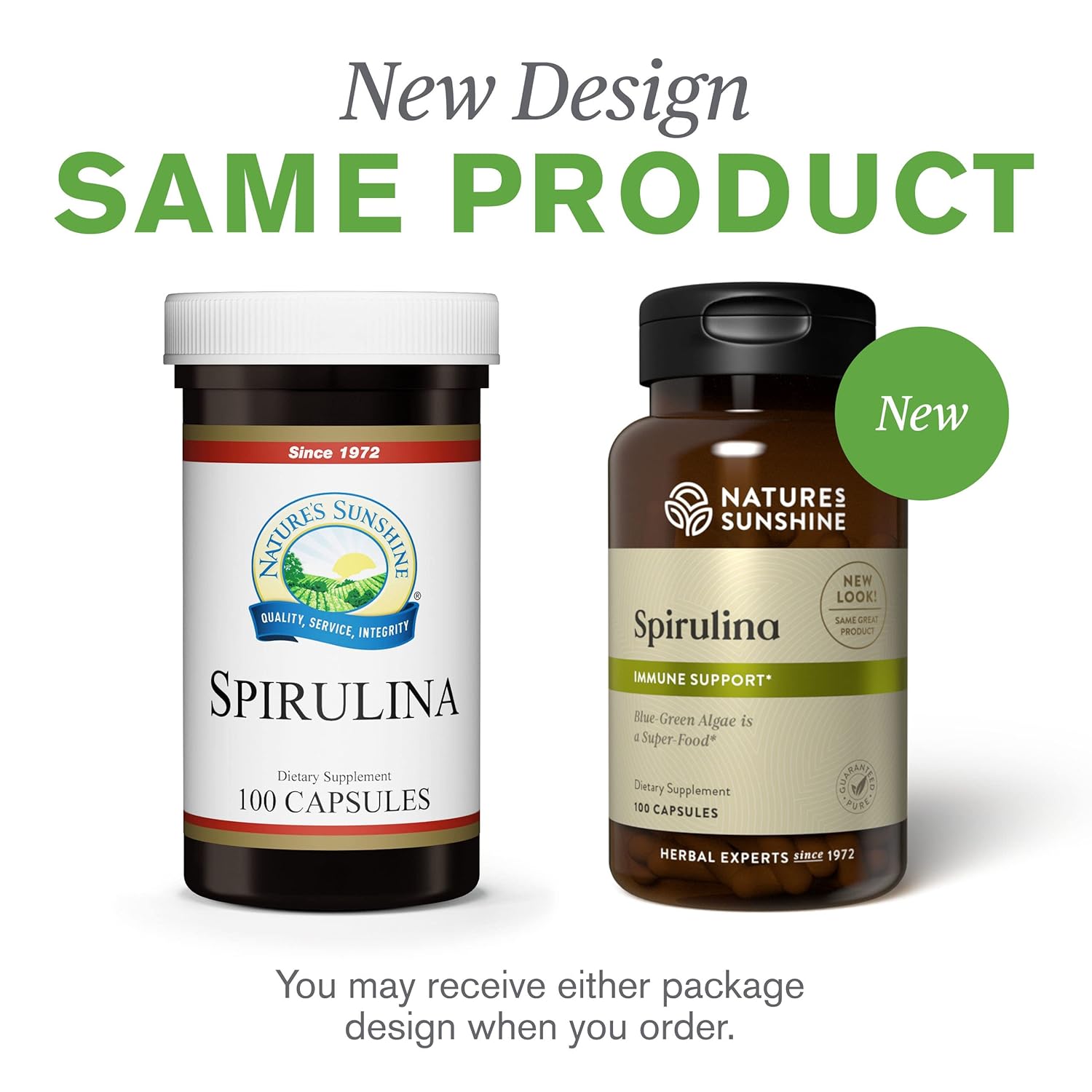 100 Capsules of Nature's Sunshine Spirulina - Pure and Nutrient-Rich Dietary Supplement