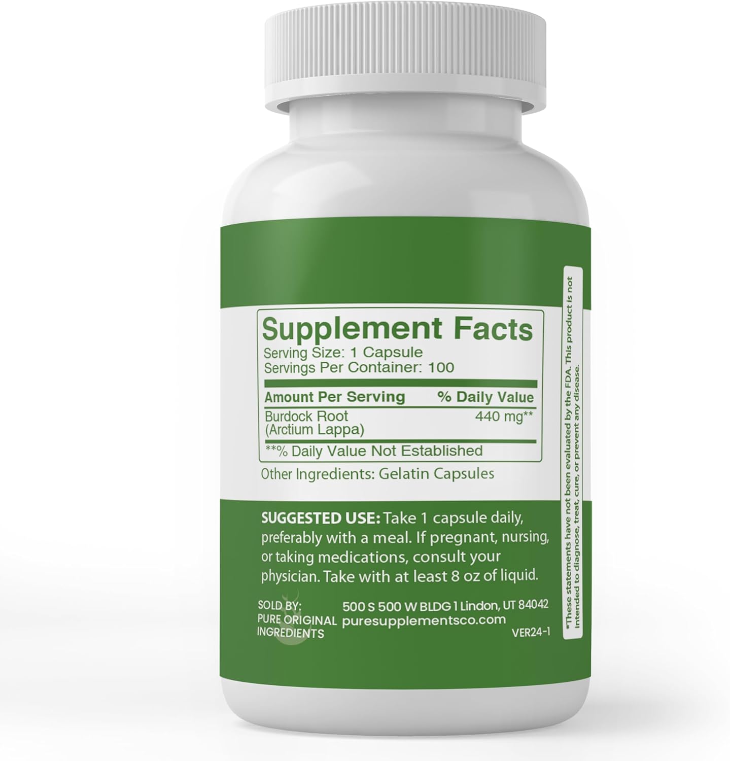 100 Capsules of Pure Burdock Root with Original Ingredients, Lab Verified - No Additives or Fillers