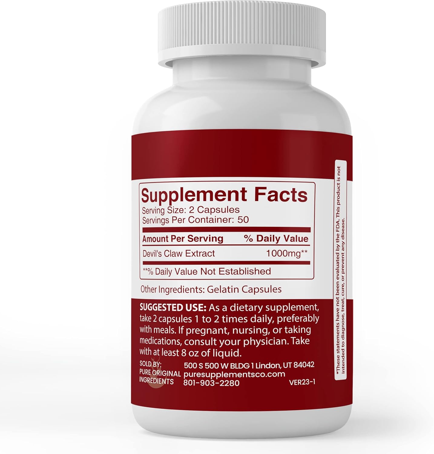 100 Capsules of Pure Devil's Claw Extract - Lab Verified, No Additives or Fillers