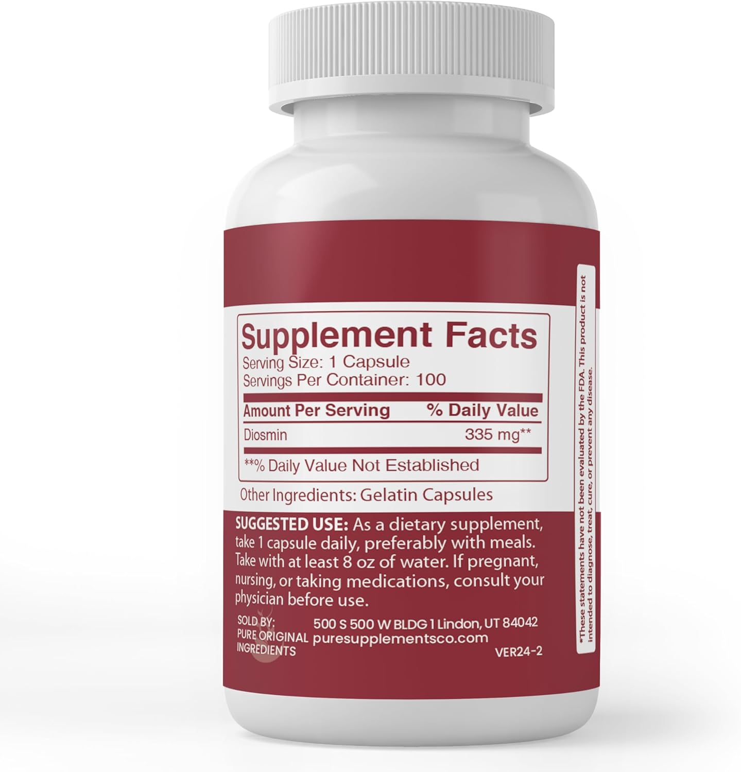 100 Capsules of Pure Diosmin Extract - Lab Verified, No Additives or Fillers