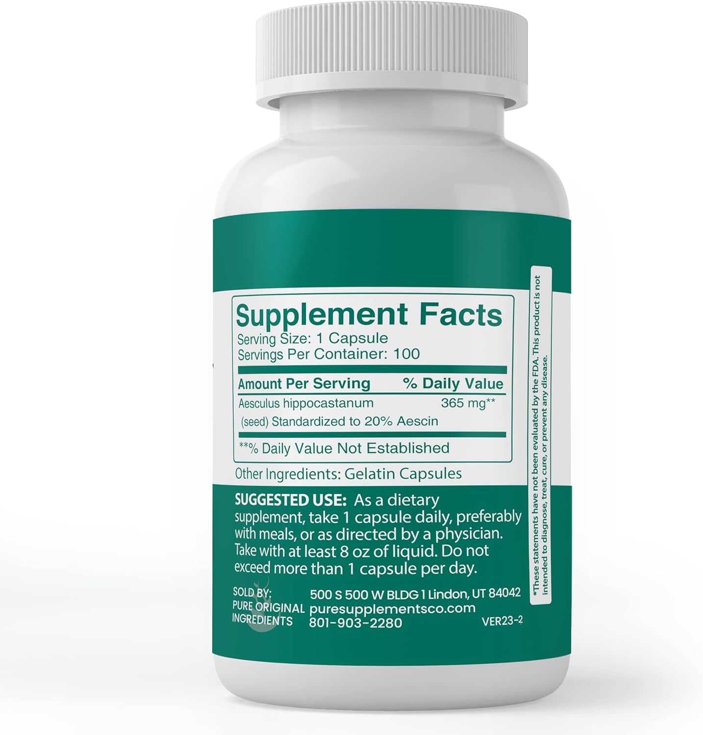 100 Capsules of Pure Horse Chestnut Extract - Lab Verified, No Additives or Fillers Included