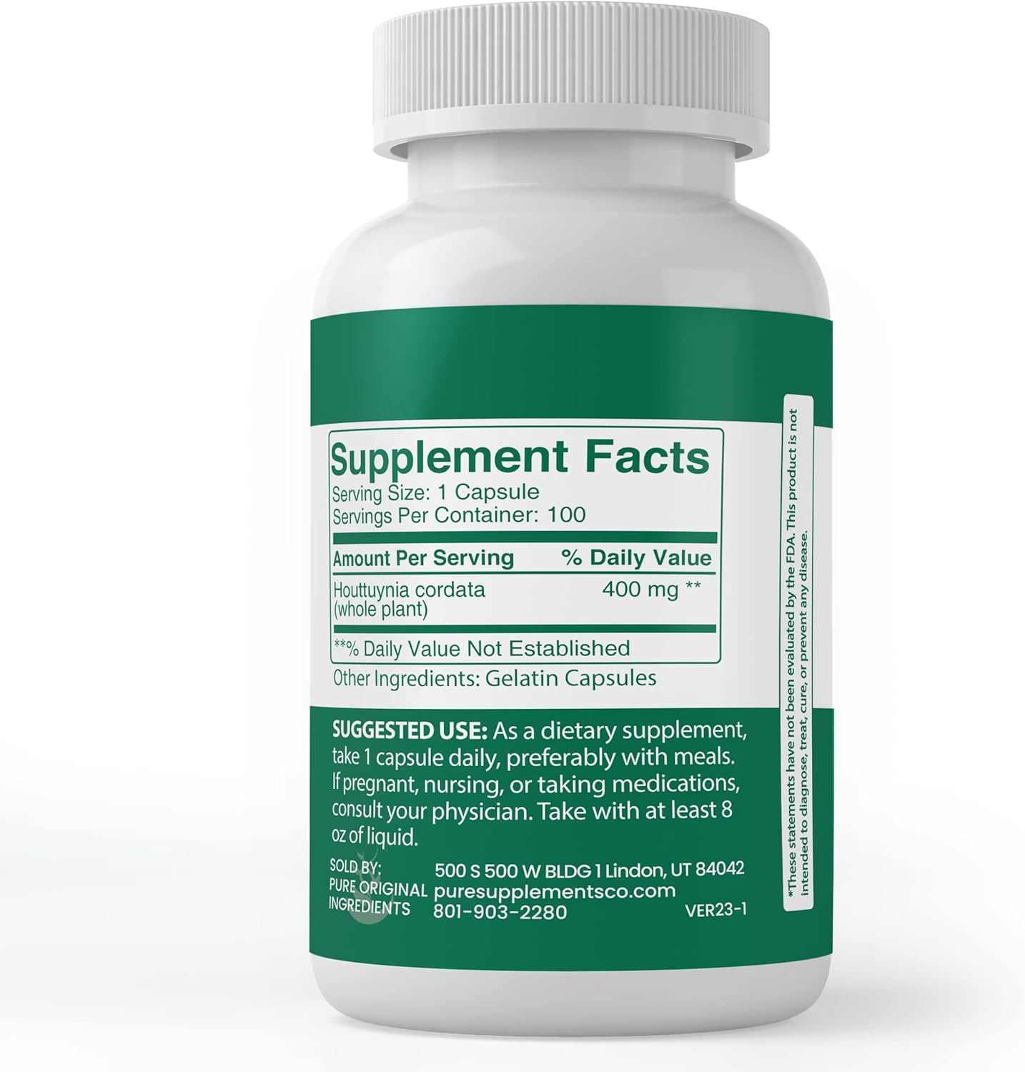 100 Capsules of Pure Houttuynia Cordata with Original Ingredients - Lab Verified, No Additives