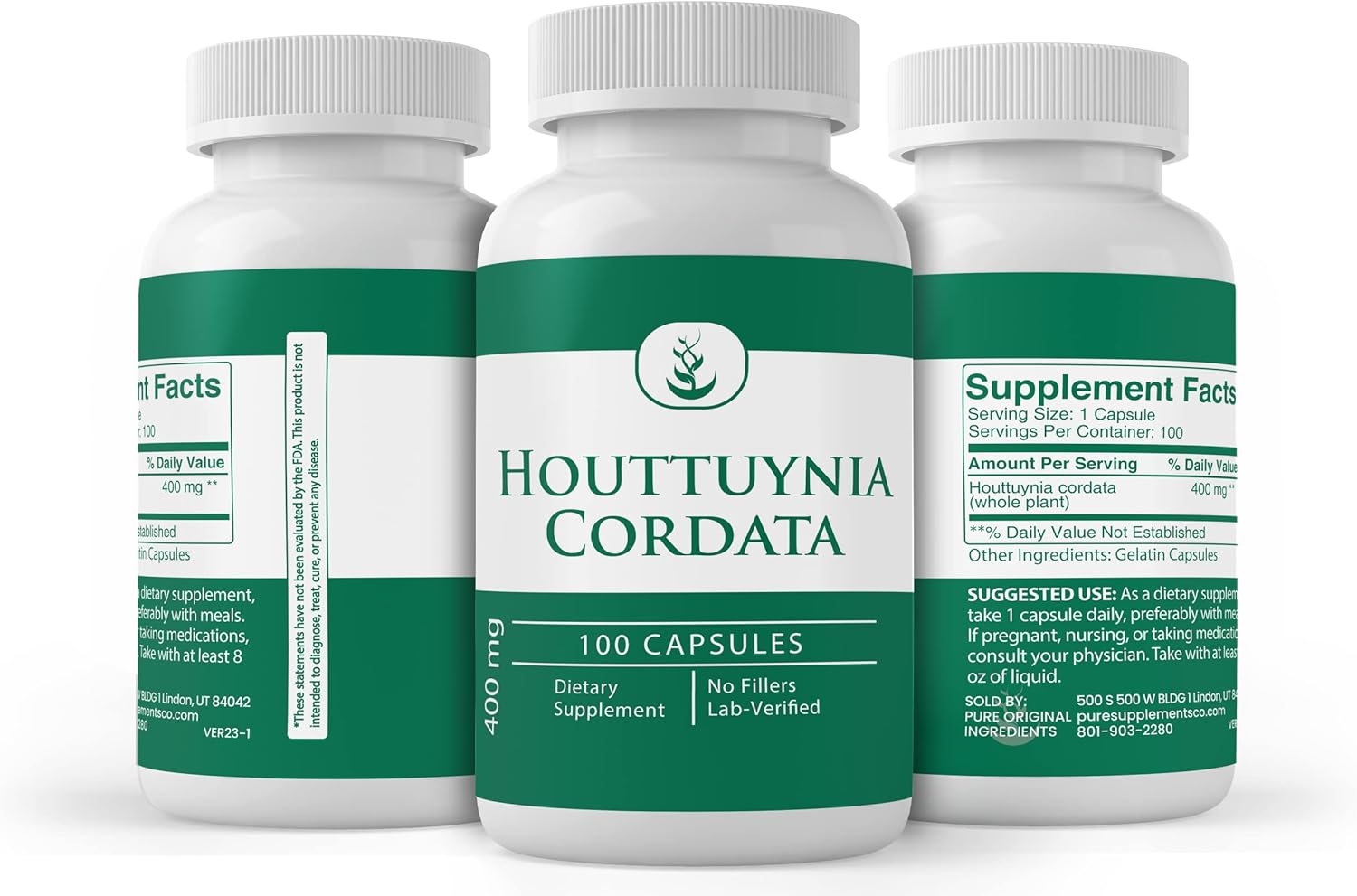 100 Capsules of Pure Houttuynia Cordata with Original Ingredients - Lab Verified, No Additives