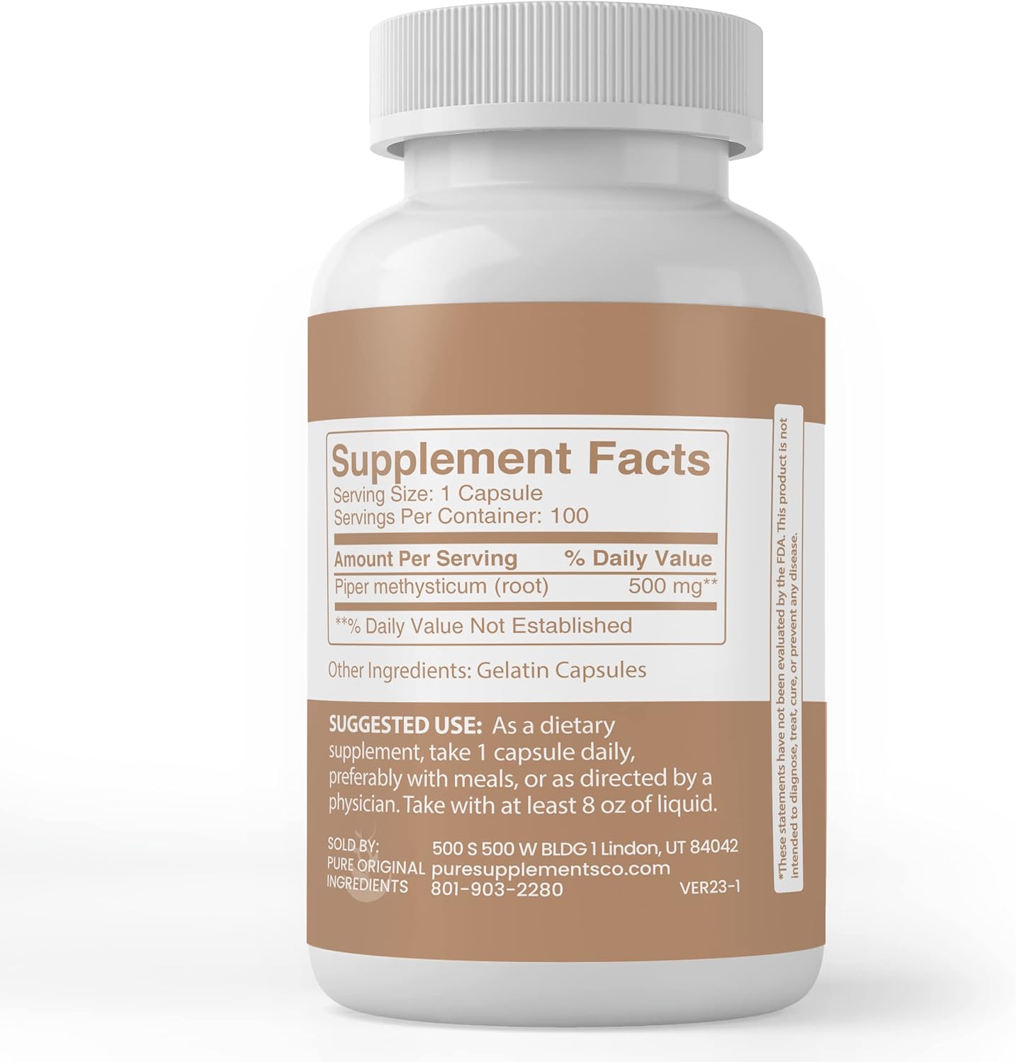 100 Capsules of Pure Kava Kava Extract with Lab-Verified Original Ingredients, No Additives