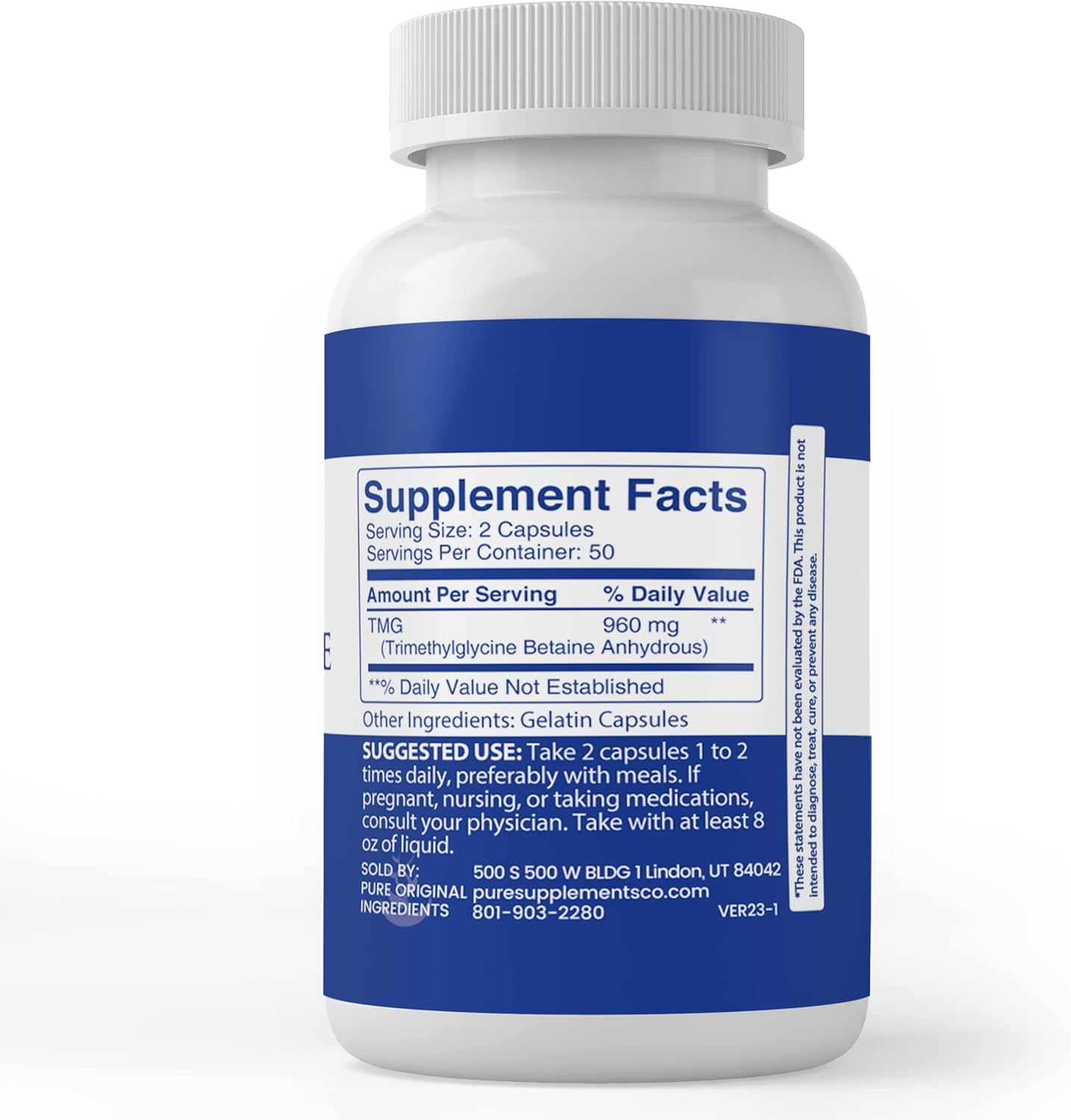 100 Capsules of Pure Original Ingredients TMG Trimethylglycine (Betaine Anhydrous) - Lab Verified, No Additives - BoostGo Australia
