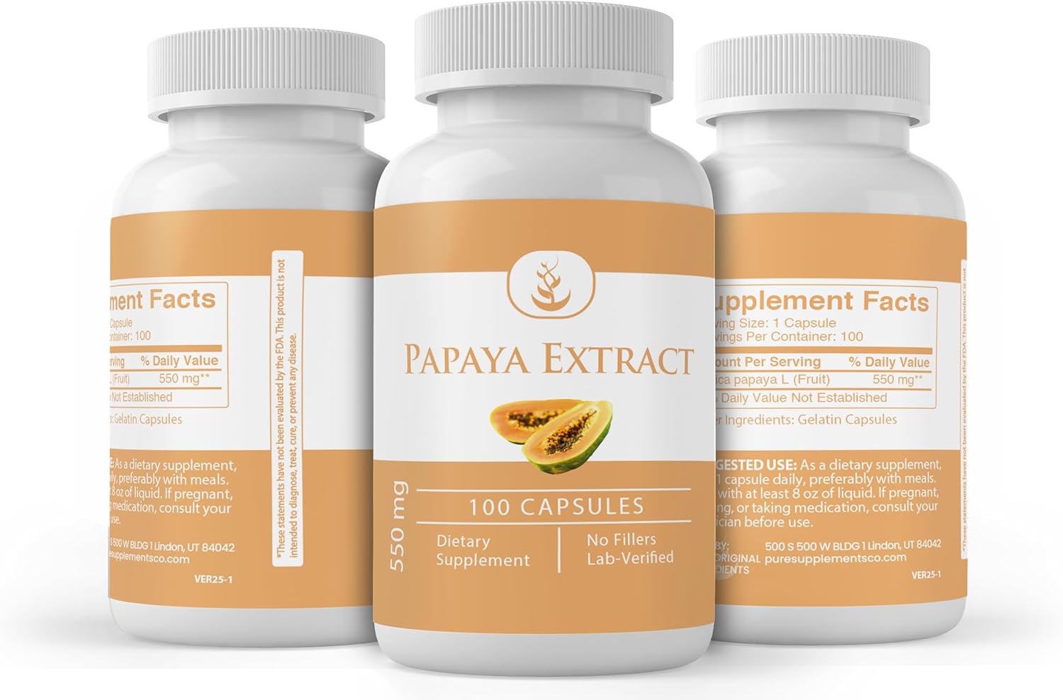 100 Capsules of Pure Papaya Extract - Lab Verified, No Additives or Fillers