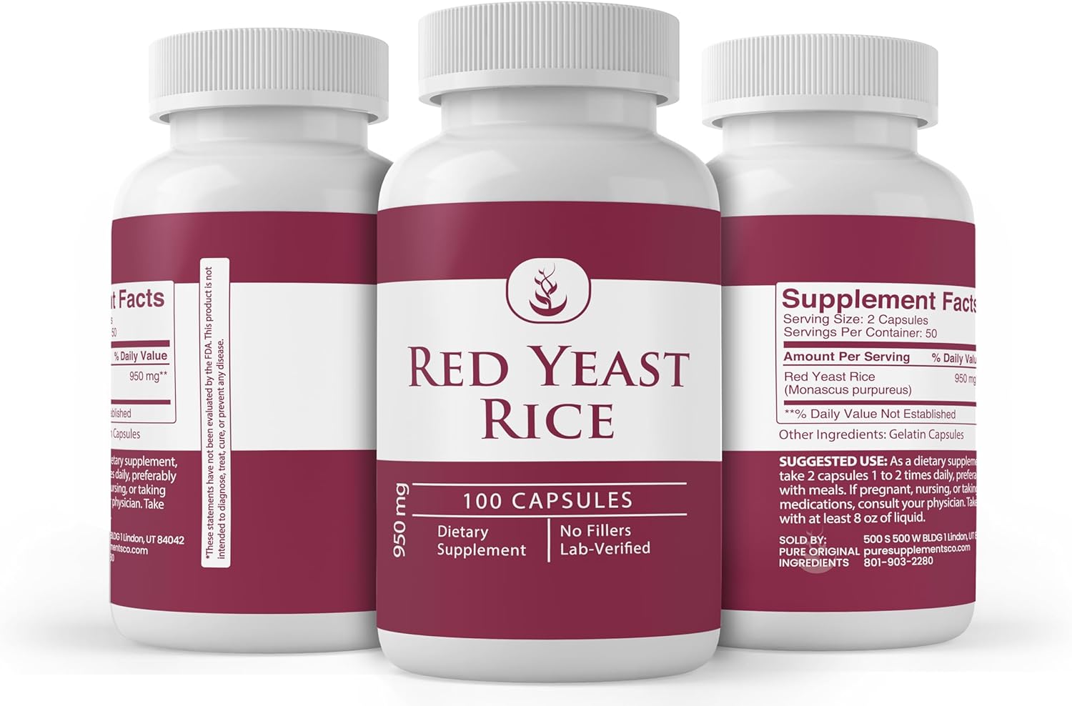 100 Capsules of Pure Red Yeast Rice Extract - Lab Verified, No Additives or Fillers - Made with Original Ingredients