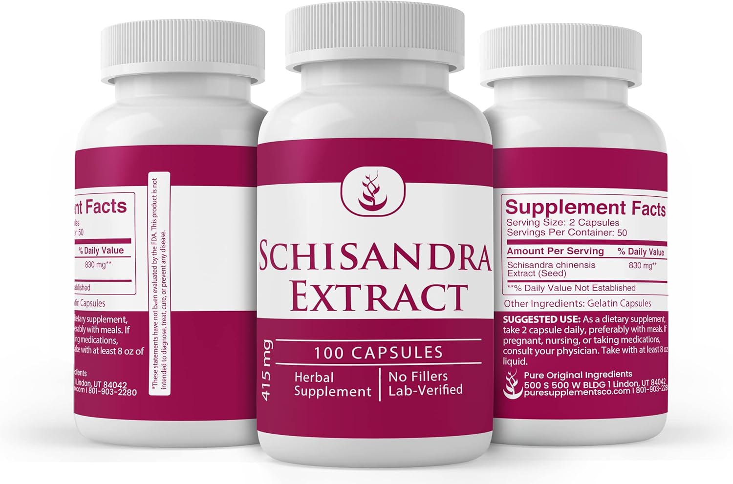 100 Capsules of Pure Schisandra Extract - Lab Verified, No Additives or Fillers