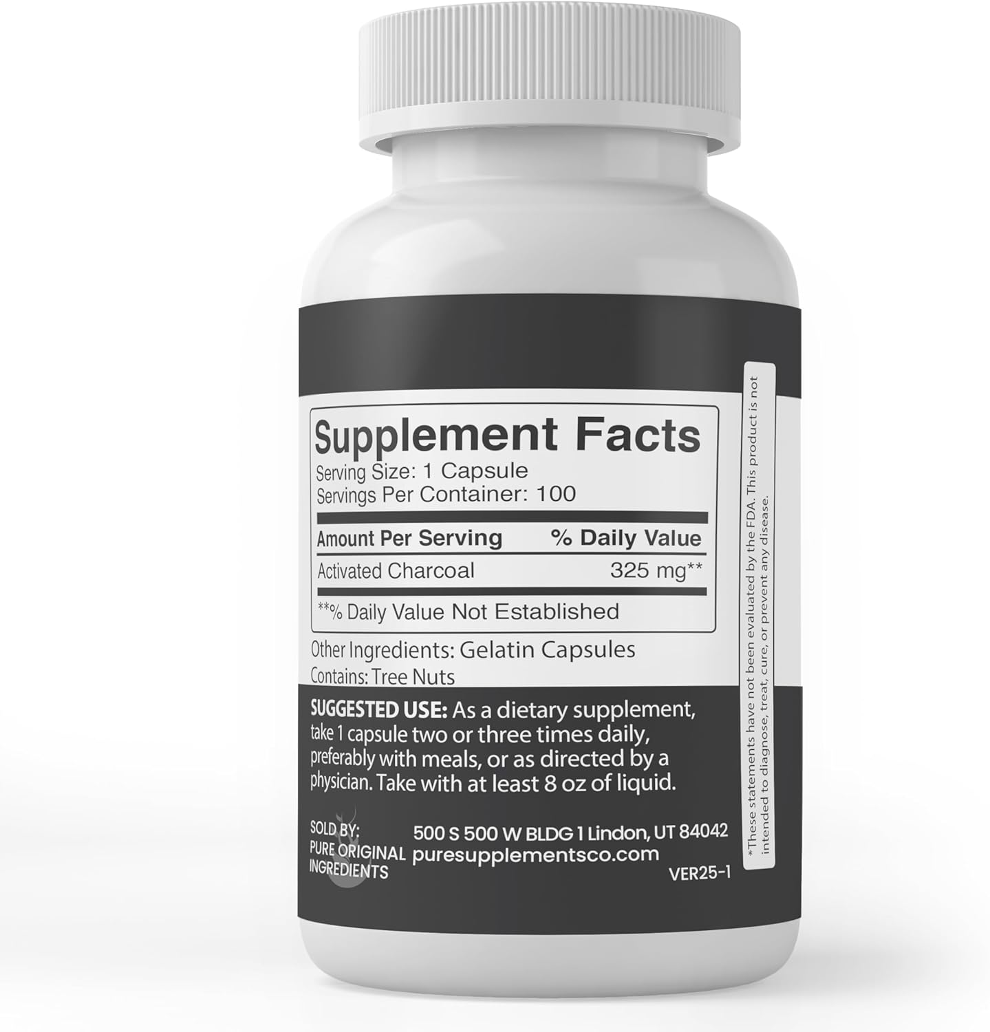100 Capsules Pure Activated Charcoal with Original Ingredients - Lab Verified, No Additives or Fillers Included