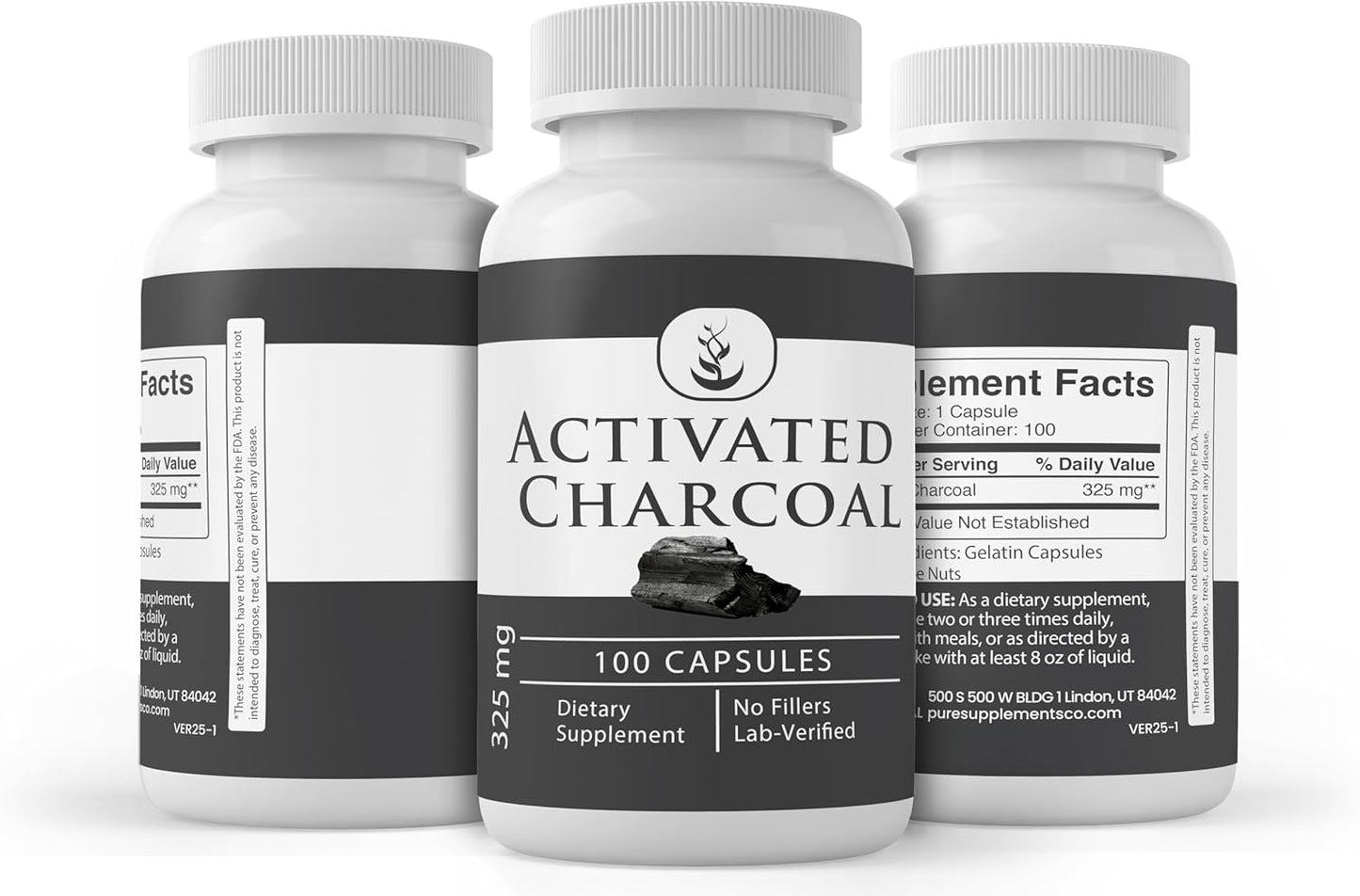 100 Capsules Pure Activated Charcoal with Original Ingredients - Lab Verified, No Additives or Fillers Included