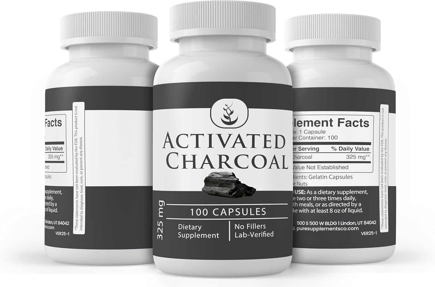 100 Capsules Pure Activated Charcoal with Original Ingredients - Lab Verified, No Additives or Fillers Included