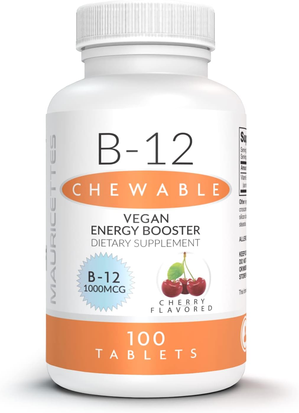 100 Chewable Cherry Tablets of Mauricettes Natural Vitamin B12 Methylcobalamin 1000mcg - Sublingual Energy Support Supplement