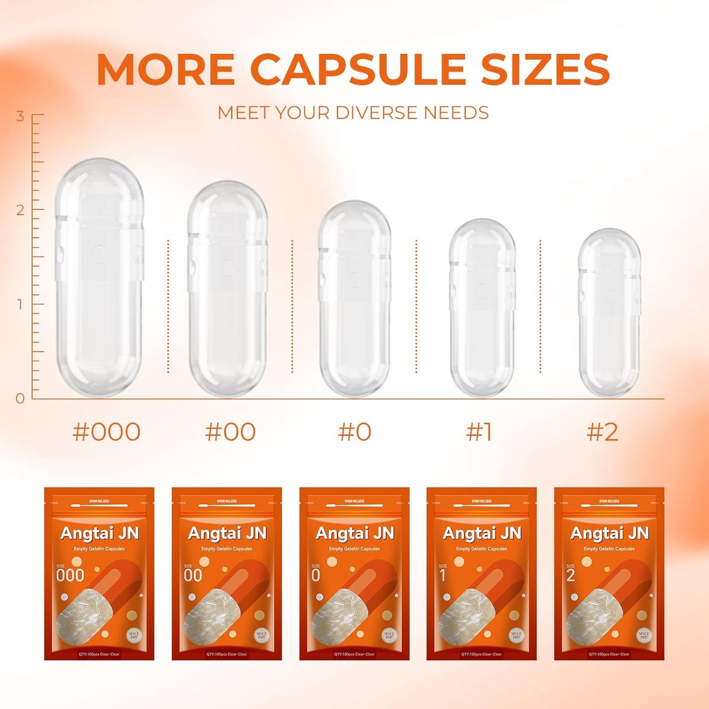 100 Count Angtai JN Gelatin Capsules Size 00 - Empty Pill Gel Caps for DIY Supplements - Bovine, Gluten-Free, Non-GMO, Halal Certified - Includes Filling Kit