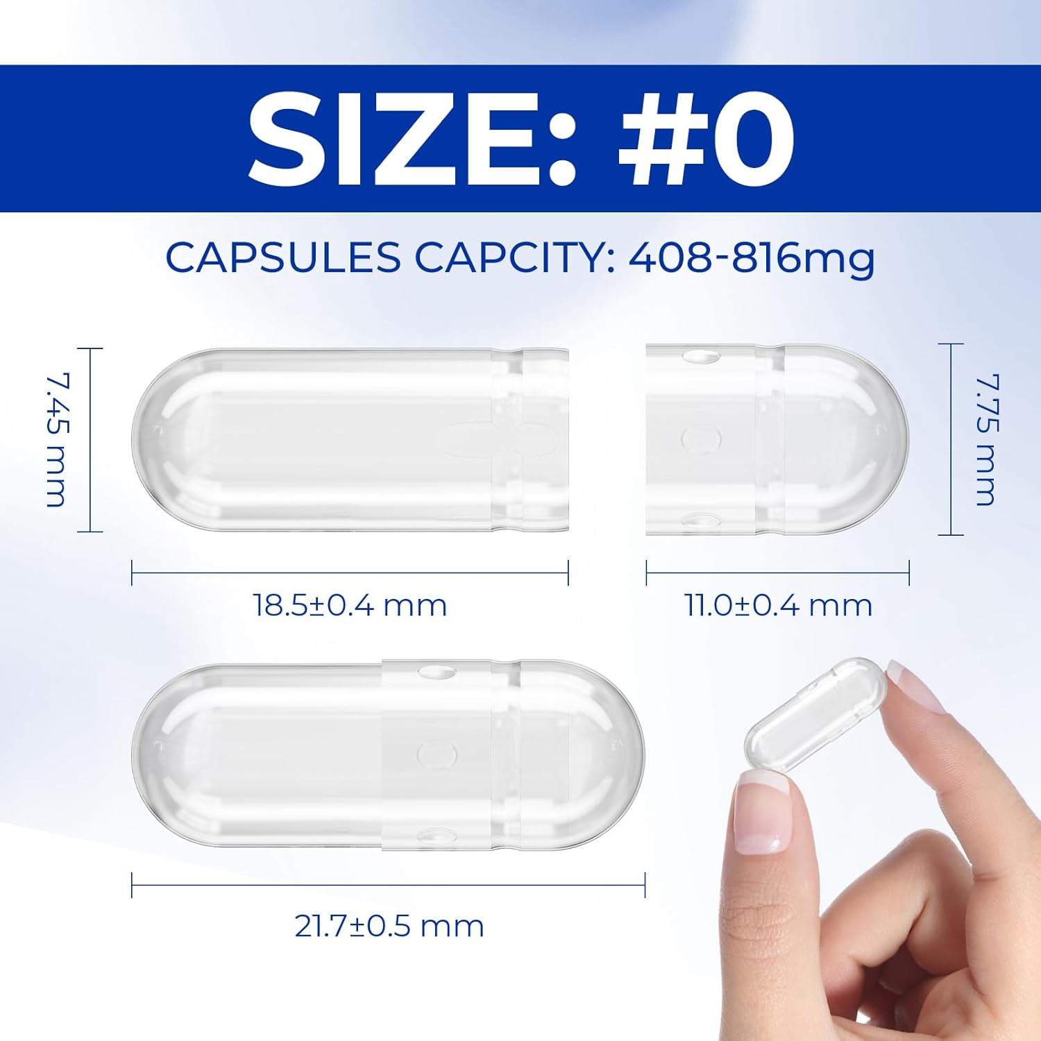 100 Count Angtai JN Size 0 Clear Fillable Vegetarian Capsules with Micro Lab Spoons for DIY Supplements