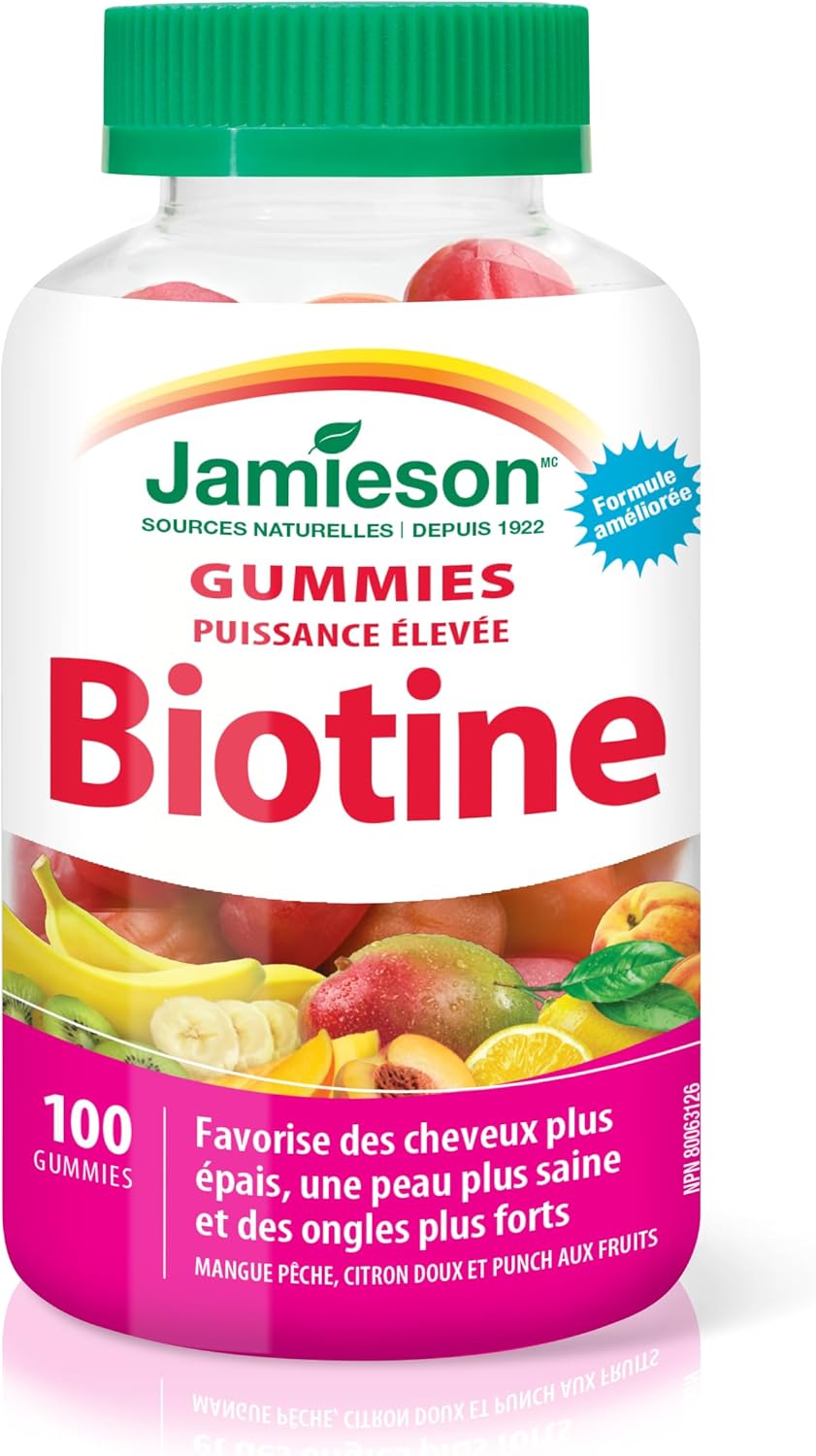 100 Count Jamieson High Potency Biotin Gummies for Hair, Skin, and Nails Boost