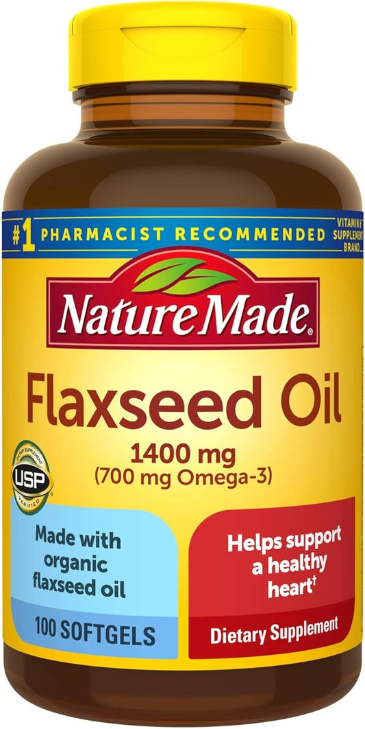 100 Count Nature Made Flaxseed Oil Softgels (1400 mg) for Heart Health
