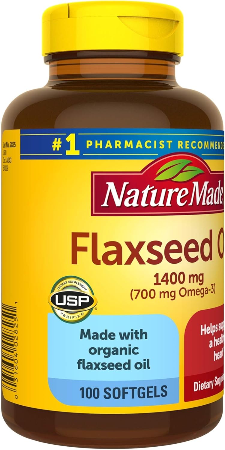 100 Count Nature Made Flaxseed Oil Softgels (1400 mg) for Heart Health