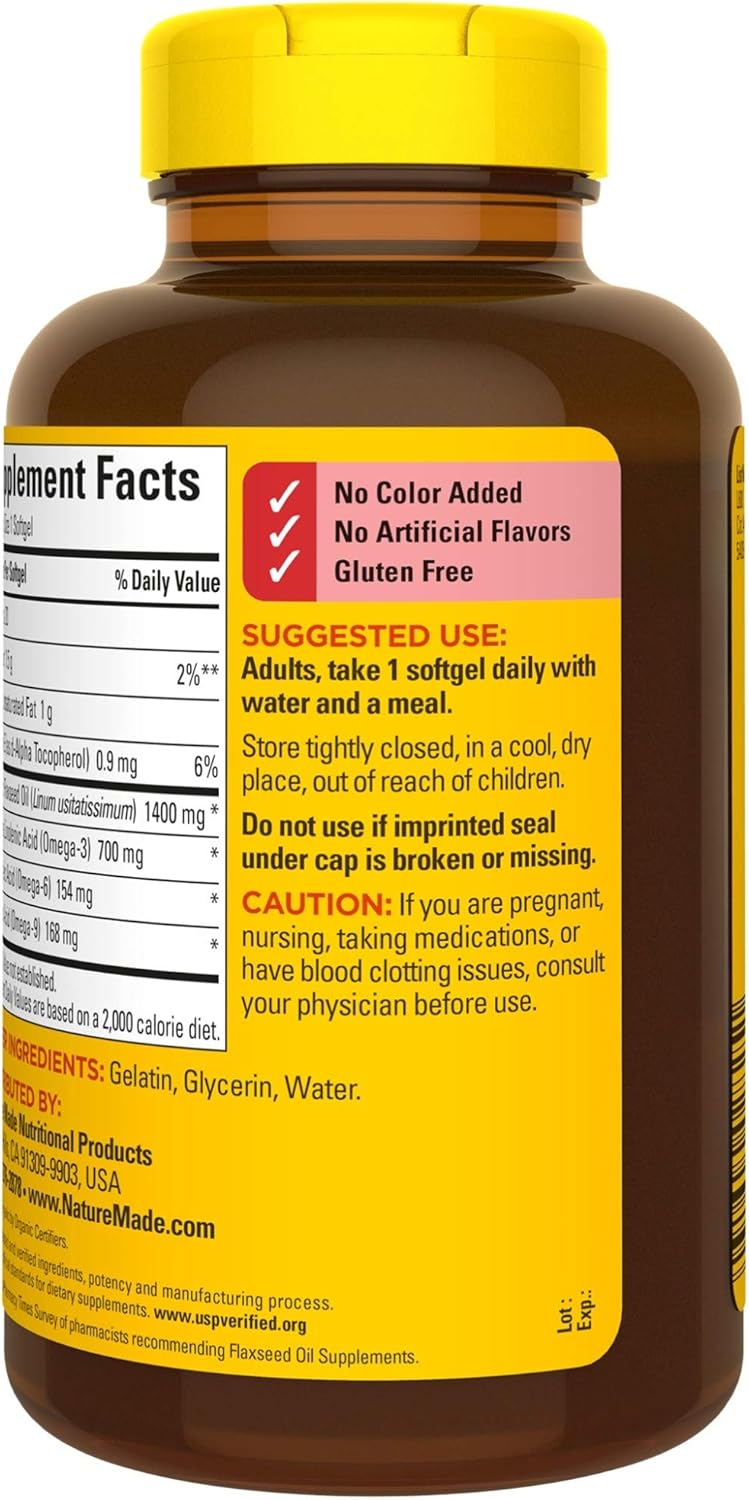 100 Count Nature Made Flaxseed Oil Softgels (1400 mg) for Heart Health