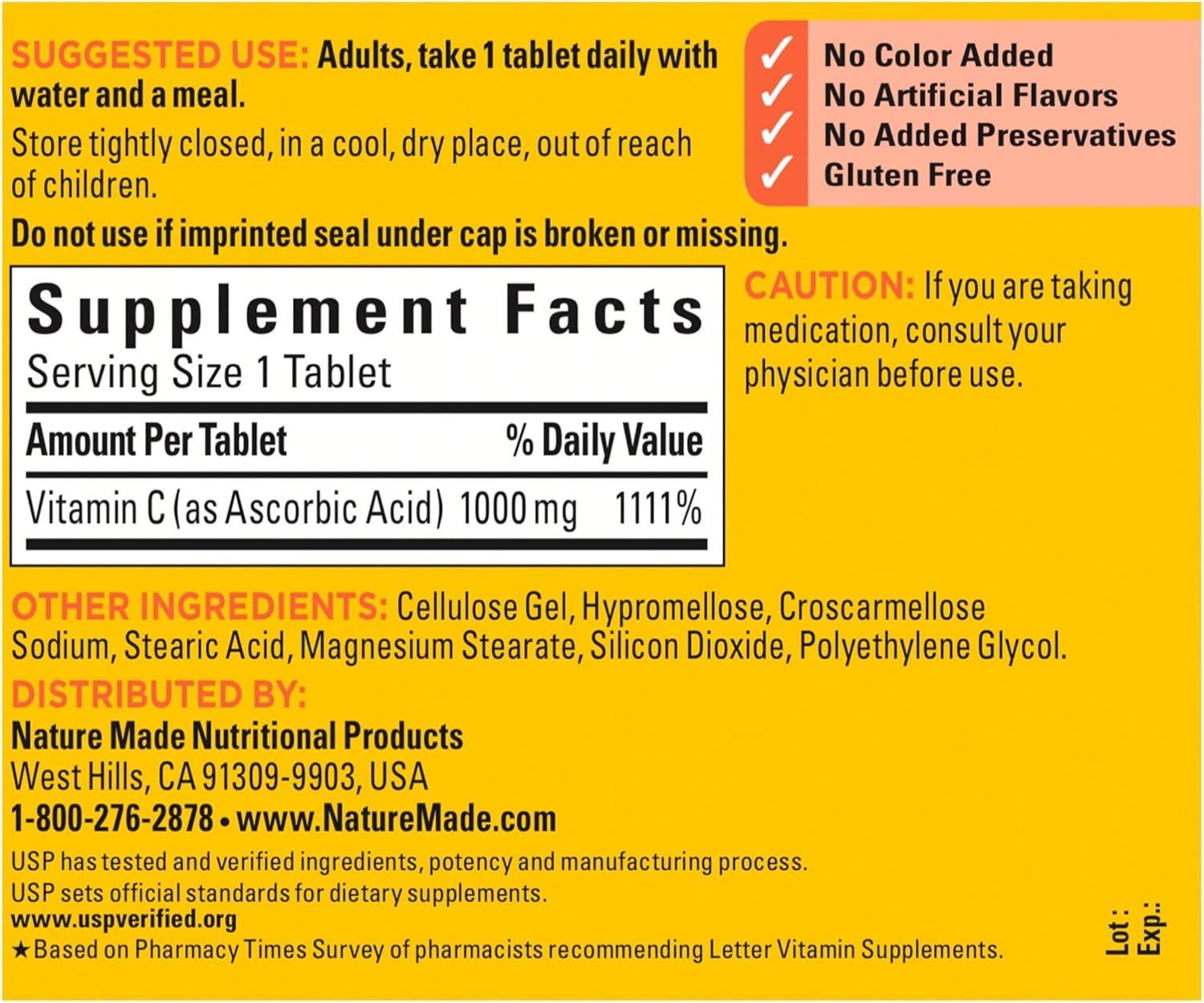 100 Count Nature Made Vitamin C 1000 mg Tablets for Immune System Support