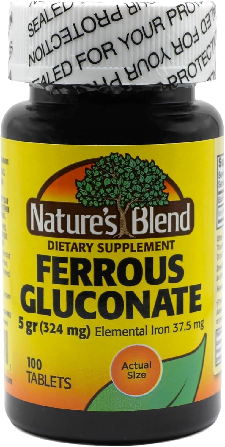 100 Count Nature's Blend Ferrous Gluconate Tablets for Iron Support