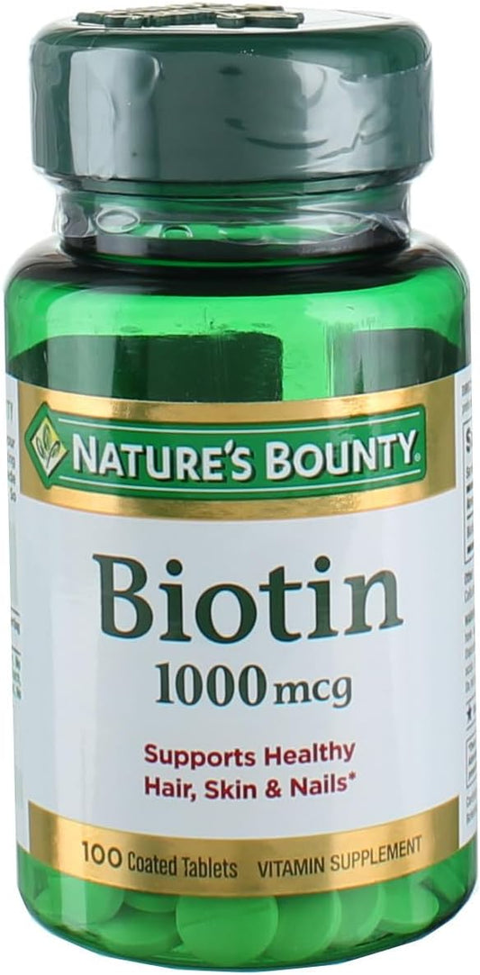 100 Count Nature's Bounty Energy Health Biotin Coated Tablets - 1000 mcg - One Pack