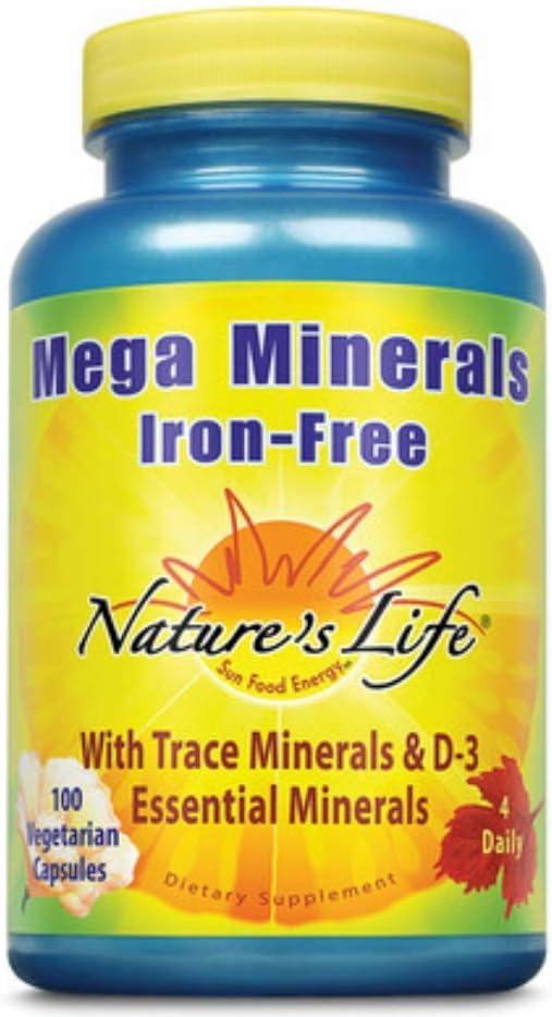 100 Count Nature's Life Mega Minerals Supplement without Iron - Essential Mineral Blend for Daily Health Support