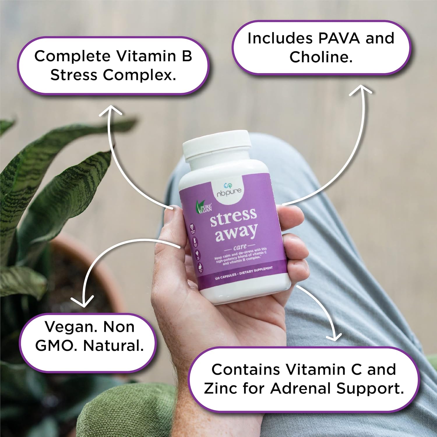 100 Count nbpure Stress Away Capsules - Natural Stress Management Supplement