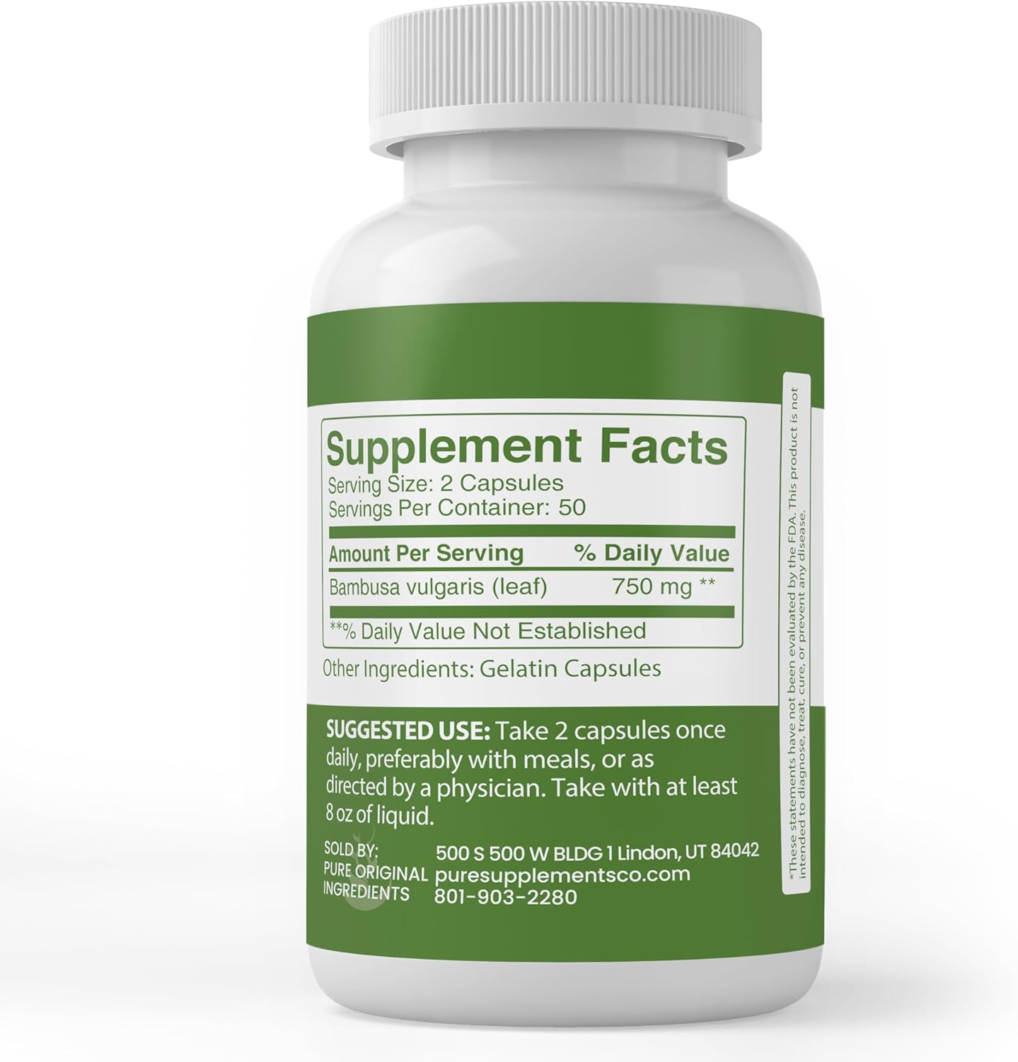 100 Count Pure Bamboo Extract Capsules - Lab Verified, No Additives or Fillers, Always Made with Pure Original Ingredients