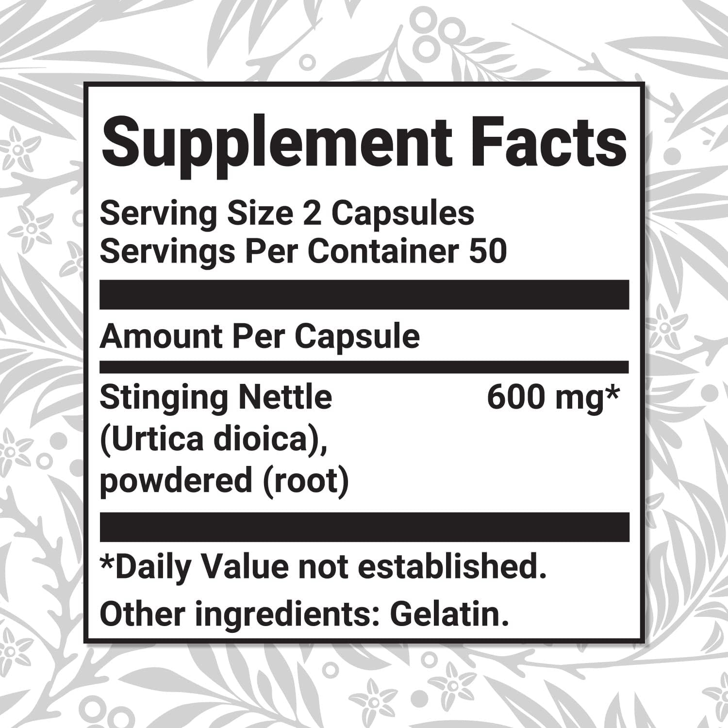100 Count Pure Stinging Nettle Root Extract Capsules for Natural Prostate, Joint, and Urinary Tract Support - Herbal Supplement for Men and Women