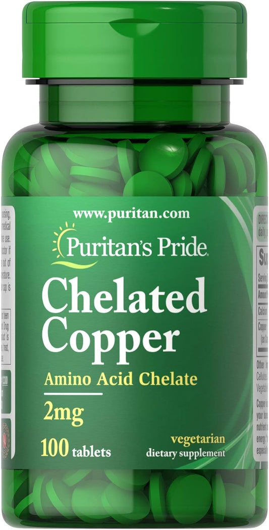 100 Count Puritan's Pride Copper Chelate 2 Mg Tablets for Immune Support