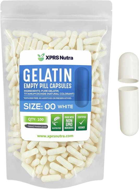 100 Count Size 00 Empty Gelatin Capsules for DIY Capsule Filling - Fillable Empty Pill Capsules - White Empty Gel Caps