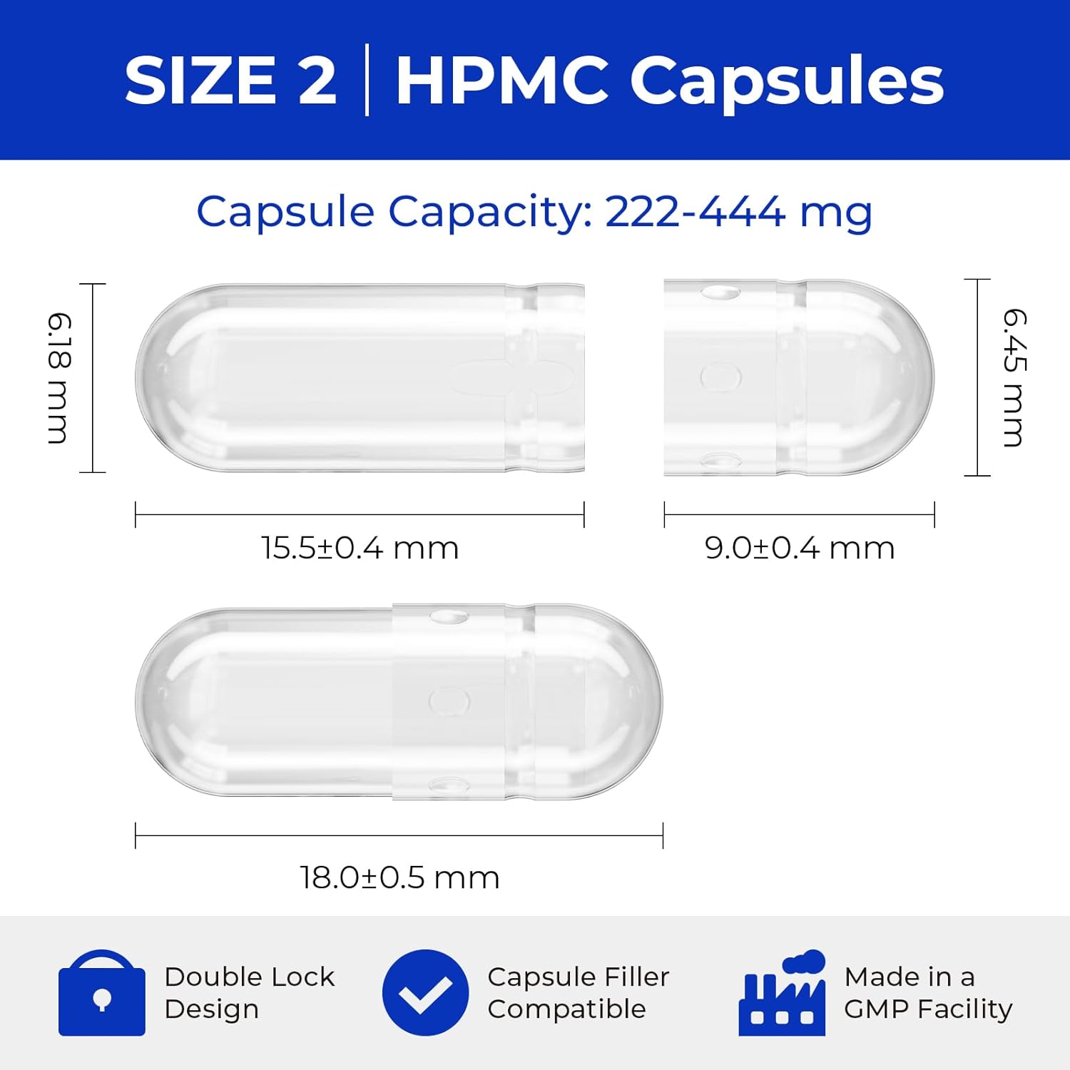 100 Count Size 2 Empty Vegan Capsules for DIY Vegetable Capsule Filling with Micro Lab Spoons