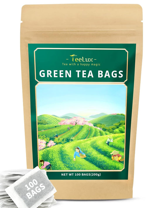 100 Count TeeLux Green Tea Bags for Overall Health Support, Natural Pure Green Tea with Super Antioxidant Properties, Caffeinated