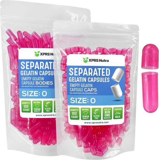 100 Count XPRS Nutra Gelatin Size 0 Empty Gelatin Capsules in Azalea Pink - DIY Supplement Filling Capsules