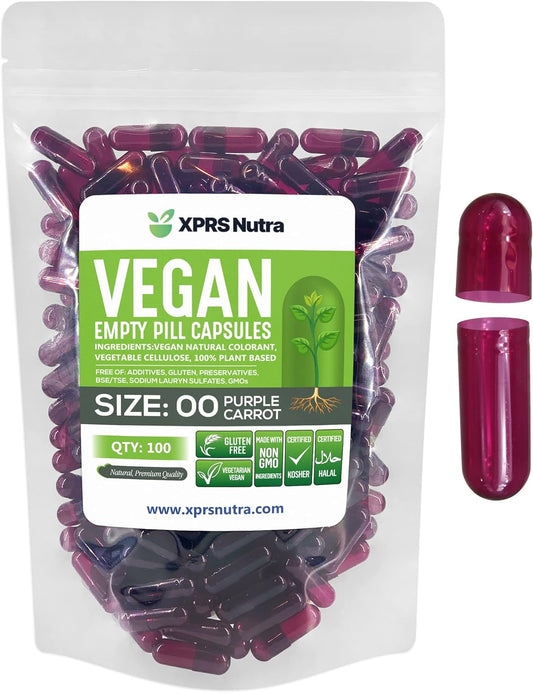 100 Count XPRS Nutra Size 00 Purple Carrot Vegan Empty Capsules for DIY Vegetable Filling