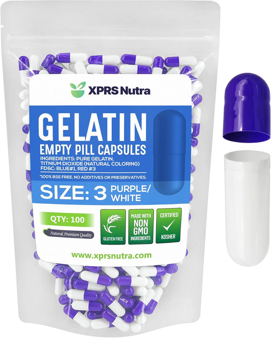 100 Count XPRS Nutra Size 3 Empty Gelatin Capsules for DIY Capsule Filling