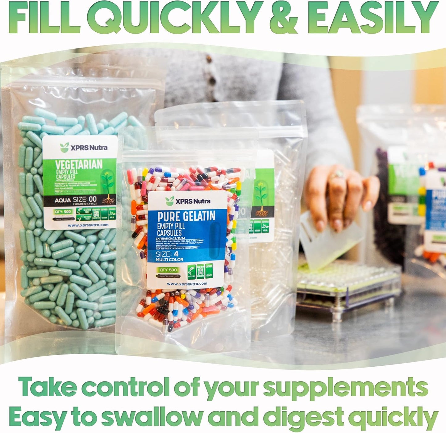 100 Count XPRS Nutra Size 3 Vegan Empty Capsules for DIY Vegetable Filling - Vegetarian Aqua Pill Caps Empty - Veggie Size 3 Caps