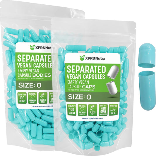 100 Count XPRS Nutra Vegan Size 0 Aqua Empty Capsules in Bags for DIY Supplement Filling