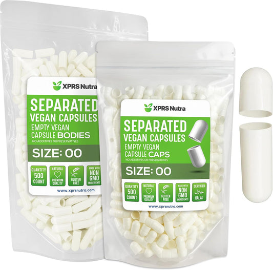 100 Count XPRS Nutra Vegan Size 00 Separated Empty Capsules in Bags for DIY Supplement Filling - BoostGo Australia