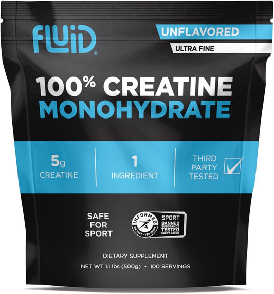 100% Creatine Monohydrate Powder - Unflavored, Informed Sport Certified - 5g per Serving, 100 Servings