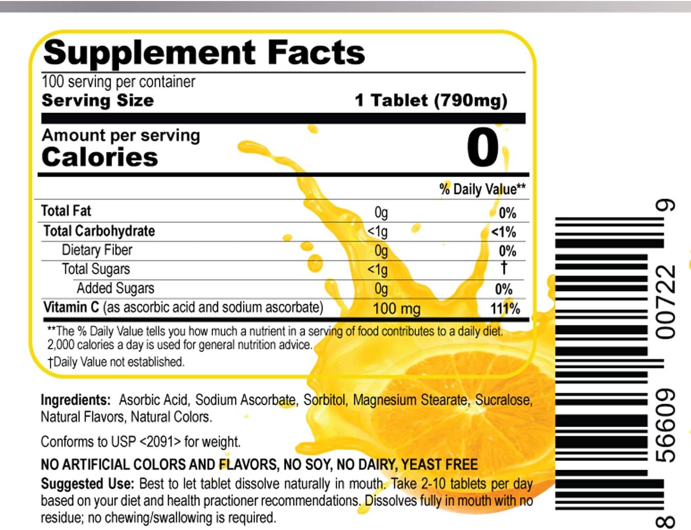 100 ct Pronucare Vitamin C 100mg Meltable Tablets for Immune Support & Anti-Aging - Slow-Dissolving, Fast Absorption - Natural Orange Flavor, No Sugar Added