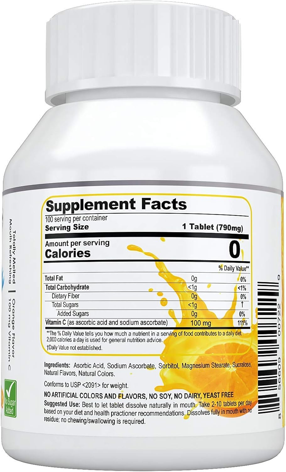 100 ct Pronucare Vitamin C 100mg Meltable Tablets for Immune Support & Anti-Aging - Slow-Dissolving, Fast Absorption - Natural Orange Flavor, No Sugar Added