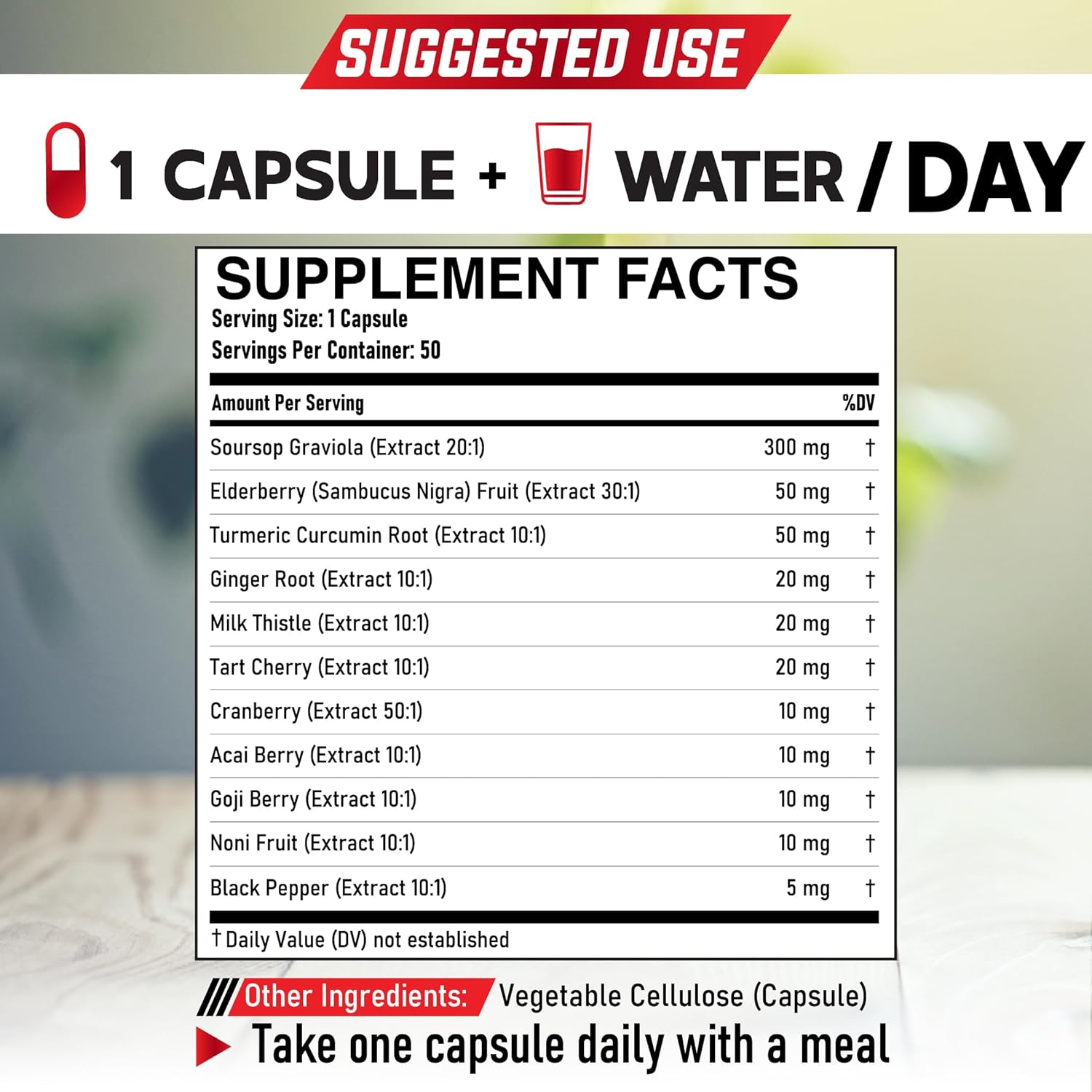 100-Day Supply DEDICAD Graviola Soursop Leaves Capsules - 2 Packs of 50 Capsules - 11in1 Extract with Elderberry, Turmeric, Ginger, Milk Thistle, Cranberry - Mood, Immune & Body Health Support