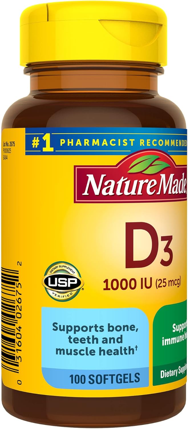 100 Day Supply Nature Made Vitamin D3 1000 IU (25 mcg) Softgels - Bone, Teeth, Muscle, Immune Health Support - 200 Softgels
