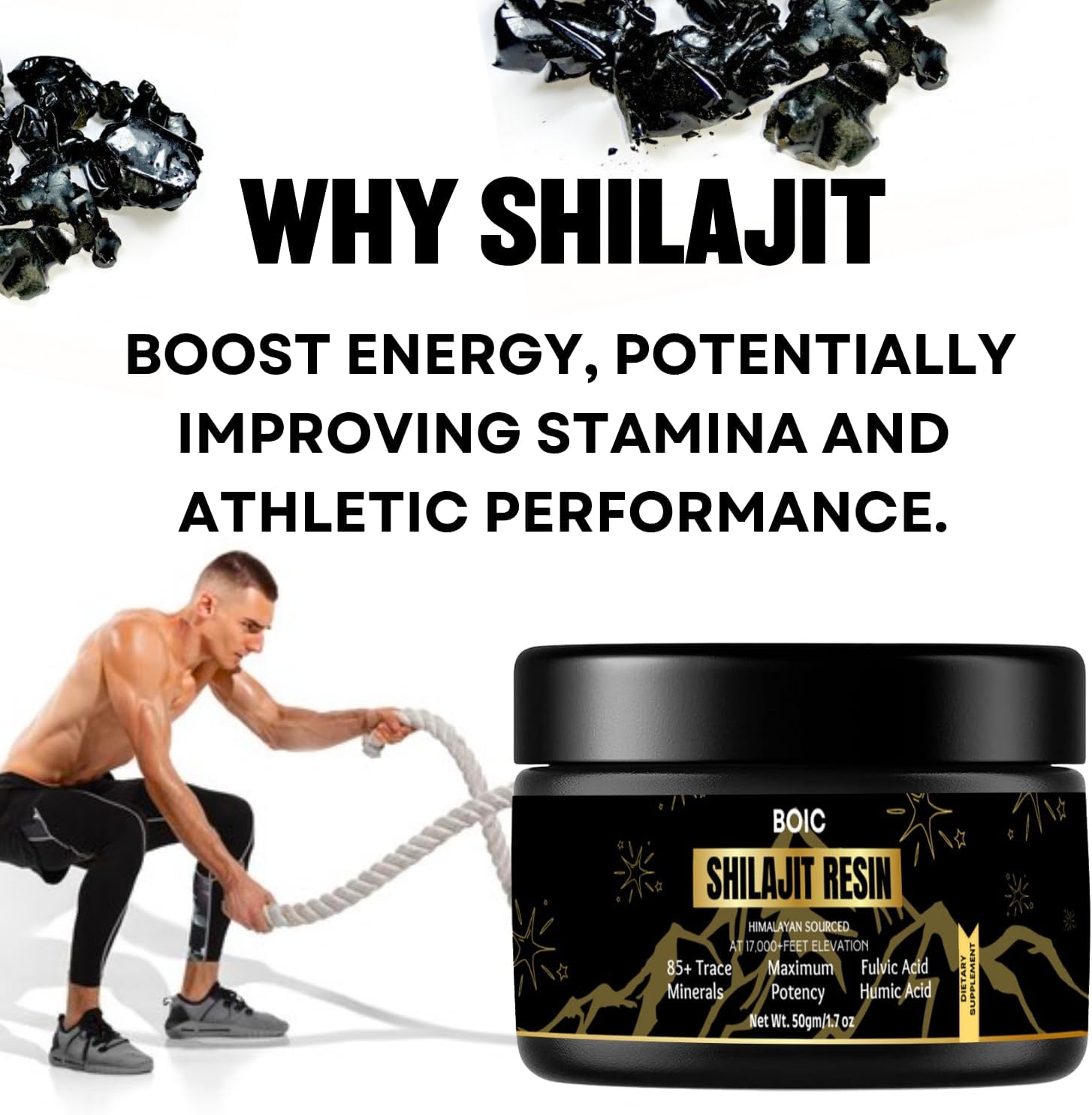 100-Day Supply of BOIC Pure Black Himalayan Shilajit Resin for Energy and Immune Support - 50g / 1.7oz for Men and Women