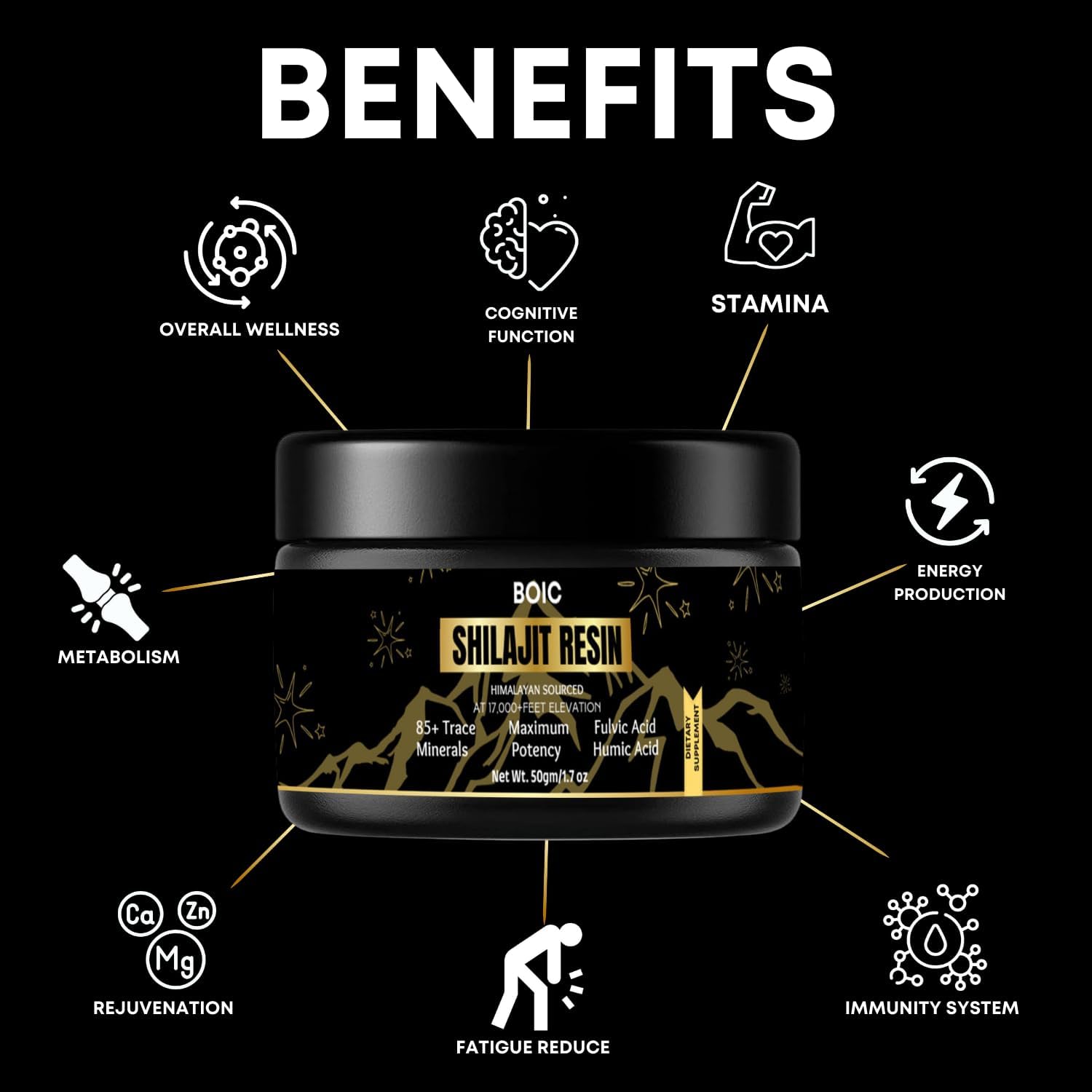 100-Day Supply of BOIC Pure Black Himalayan Shilajit Resin for Energy and Immune Support - 50g / 1.7oz for Men and Women