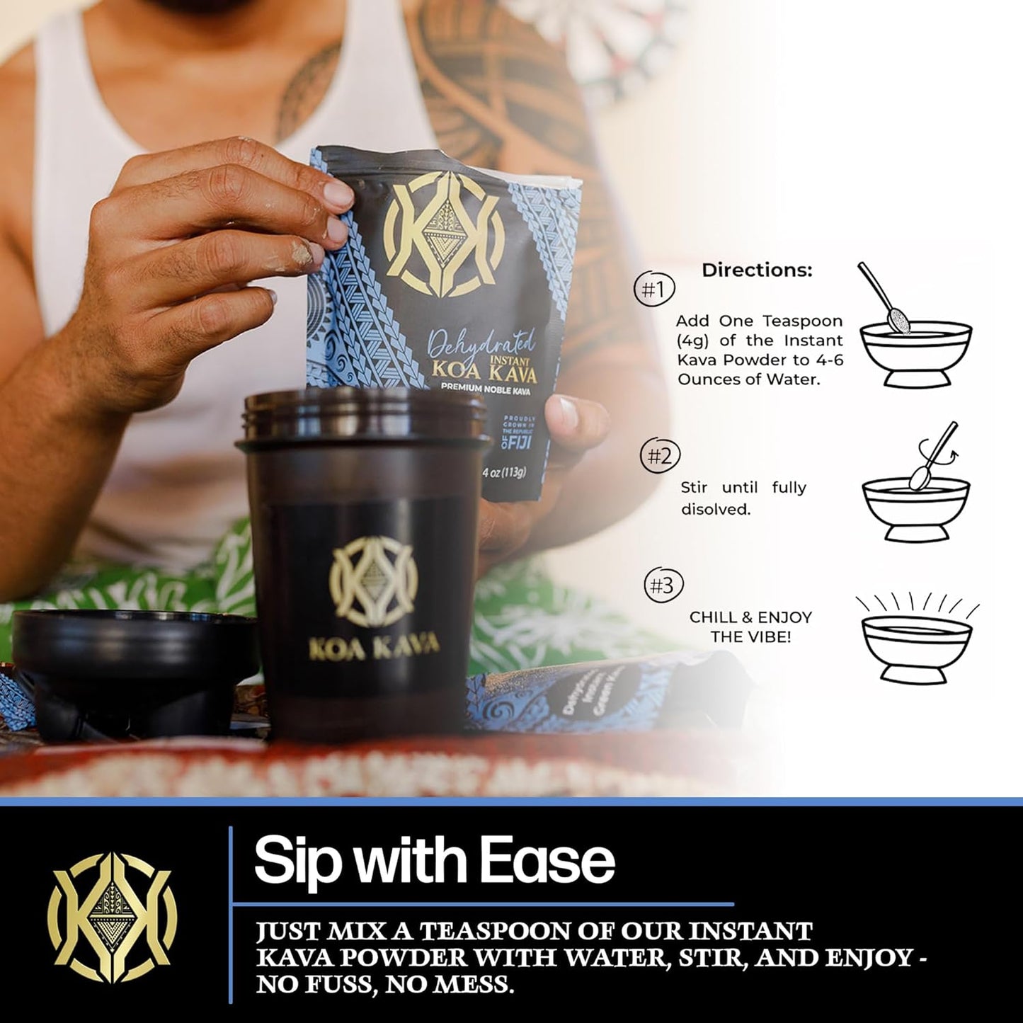 100% Dehydrated Instant Green Fijian Kava Root Powder, 8 oz Bag - Koa Kava's Instant Kava Powder