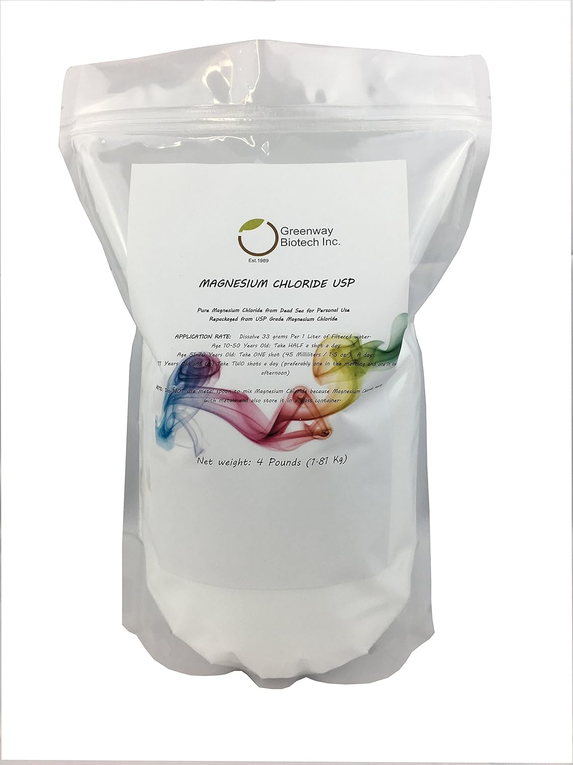 100% Edible Pharmaceutical Grade Magnesium Chloride USP Supplement Powder - 4 Pounds by Greenway Biotech